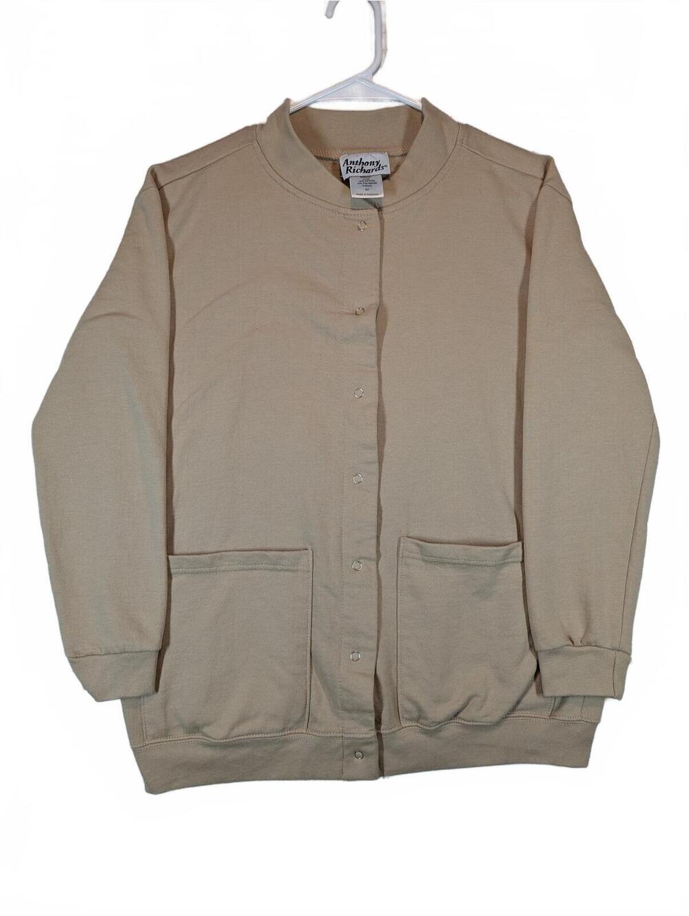 Anthony Richards Beige Snap Cardigan Sweatshirt Jacket Pockets Womens Size Small